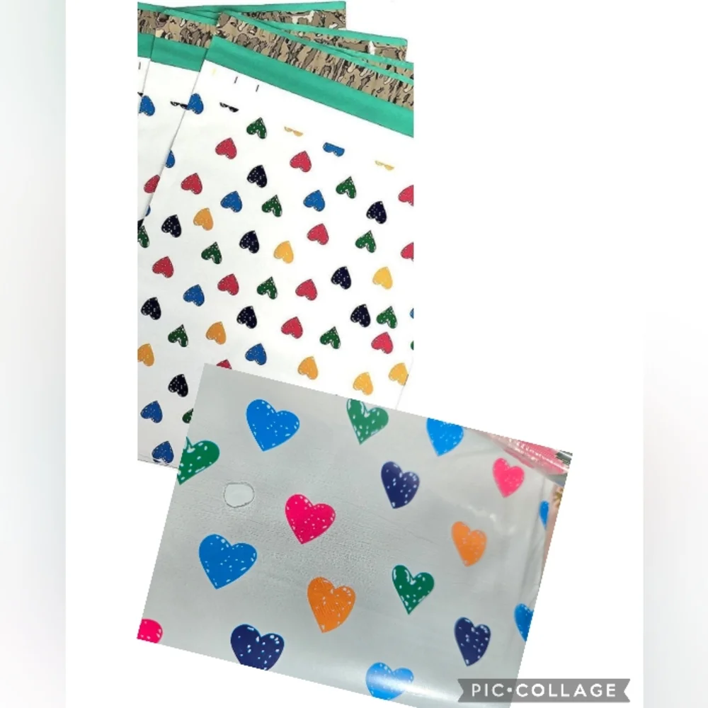 Mylar Colorful Heart Pattern Polymailer  White with Multi Hearts Office Supply